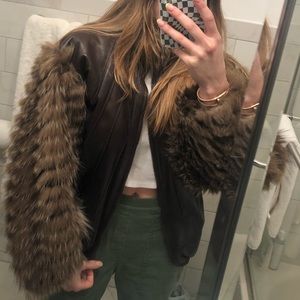 Yves Saint Laurent Vintage Brown Lambskin Bomber Jacket with Fur